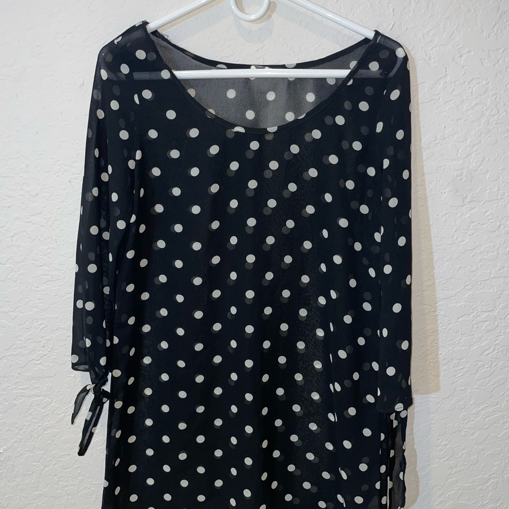 NWOT Roxy Medium sheer translucent black with white polka dot cover all dress